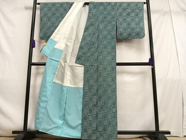 平和屋着物■上質な紬　80亀甲　変わり市松文　正絹　逸品　AABE0445oa
