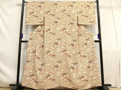 平和屋着物■上質な小紋　鴛鴦花文　鬼しぼ縮緬　正絹　逸品　AABE0505oa