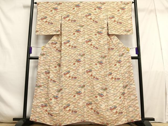 平和屋着物■上質な小紋　鴛鴦花文　鬼しぼ縮緬　正絹　逸品　AABE0505oa