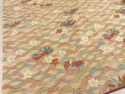 平和屋着物■上質な小紋　鴛鴦花文　鬼しぼ縮緬　正絹　逸品　AABE0505oa