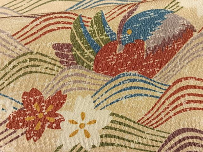 平和屋着物■上質な小紋　鴛鴦花文　鬼しぼ縮緬　正絹　逸品　AABE0505oa