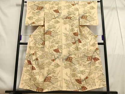 平和屋着物■上質な小紋　扇面草花文　金彩　正絹　逸品　AABE0506oa
