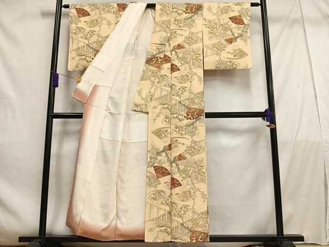 平和屋着物■上質な小紋　扇面草花文　金彩　正絹　逸品　AABE0506oa
