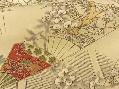 平和屋着物■上質な小紋　扇面草花文　金彩　正絹　逸品　AABE0506oa