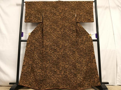 平和屋着物■上質な小紋　型染め　風景花文　鬼しぼ縮緬　正絹　逸品　未使用　AABE0507oa