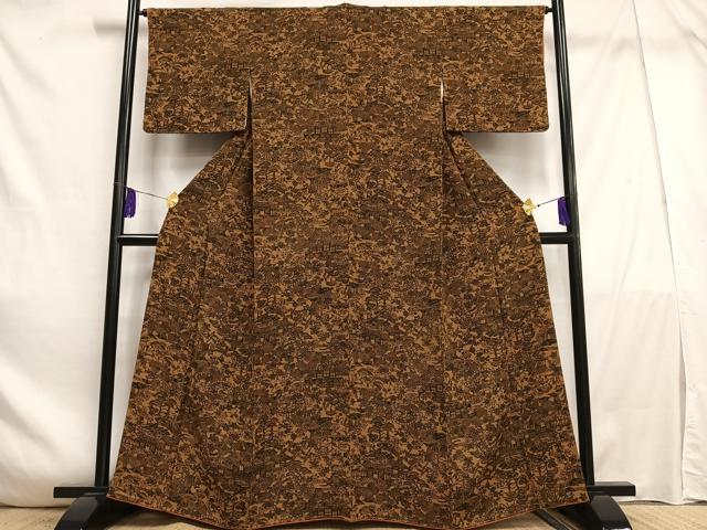 平和屋着物■上質な小紋　型染め　風景花文　鬼しぼ縮緬　正絹　逸品　未使用　AABE0507oa