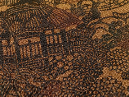 平和屋着物■上質な小紋　型染め　風景花文　鬼しぼ縮緬　正絹　逸品　未使用　AABE0507oa