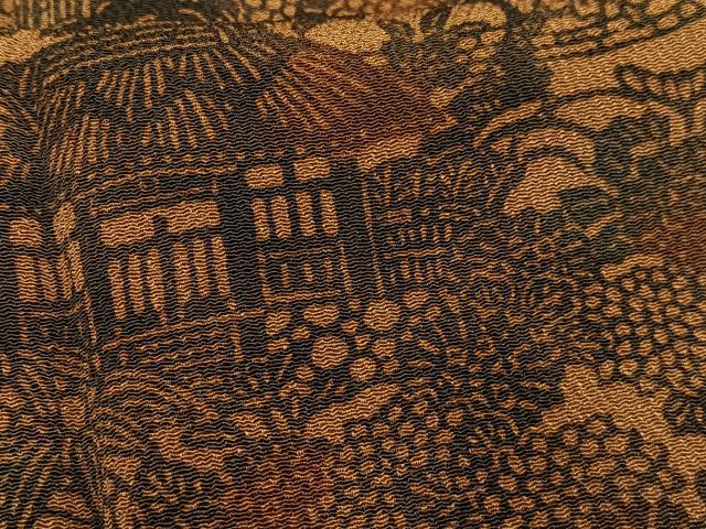 平和屋着物■上質な小紋　型染め　風景花文　鬼しぼ縮緬　正絹　逸品　未使用　AABE0507oa
