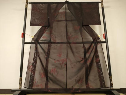 平和屋着物＊夏物 小紋 紗 風景文 正絹 逸品 AABE0606jd