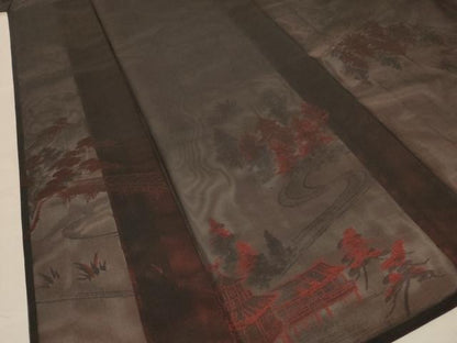 平和屋着物＊夏物 小紋 紗 風景文 正絹 逸品 AABE0606jd