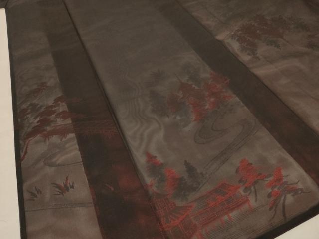 平和屋着物＊夏物 小紋 紗 風景文 正絹 逸品 AABE0606jd