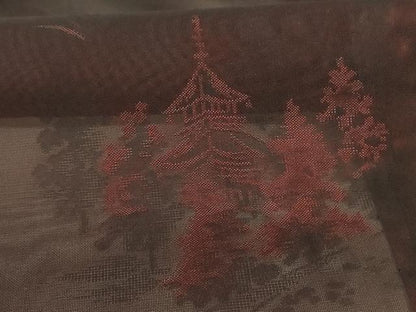 平和屋着物＊夏物 小紋 紗 風景文 正絹 逸品 AABE0606jd