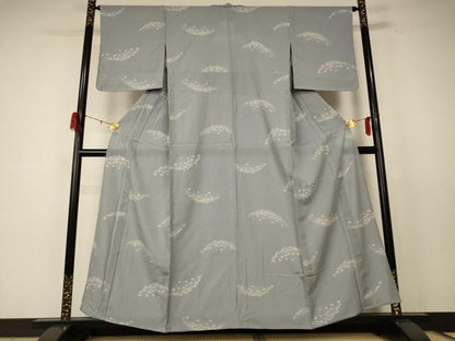 平和屋着物＊夏物 小紋 絽 舞花文 銀彩 正絹 逸品 未使用 AABE0608jd