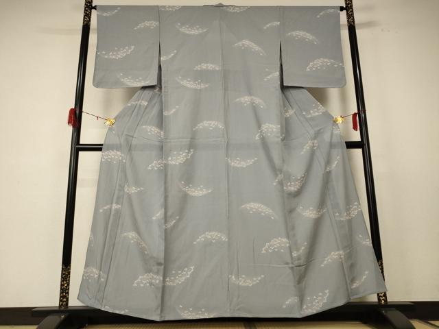 平和屋着物＊夏物 小紋 絽 舞花文 銀彩 正絹 逸品 未使用 AABE0608jd