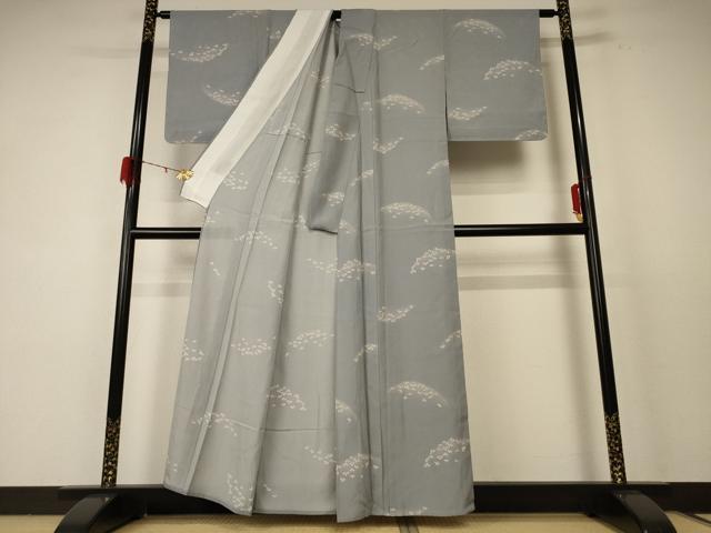 平和屋着物＊夏物 小紋 絽 舞花文 銀彩 正絹 逸品 未使用 AABE0608jd