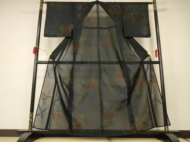 平和屋着物＊夏物 小紋 紗 枝葉文 正絹 逸品 AABE0609jd