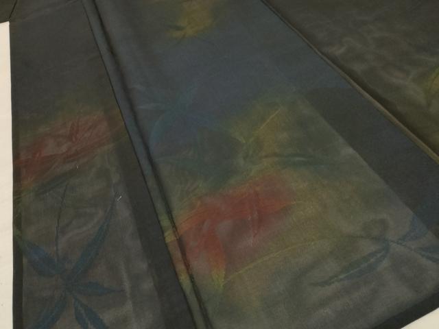 平和屋着物＊夏物 小紋 紗 枝葉文 正絹 逸品 AABE0609jd