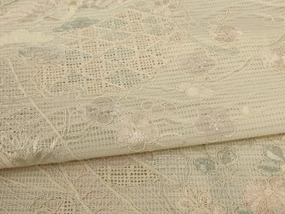 平和屋着物＊夏物　訪問着　紗　中国三大刺繍　スワトウ刺繍　汕頭刺繍　草花文　暈し染め　正絹　逸品　AABE0610jd