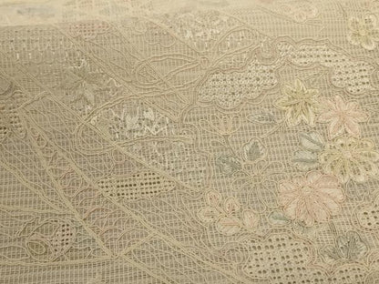 平和屋着物＊夏物　訪問着　紗　中国三大刺繍　スワトウ刺繍　汕頭刺繍　草花文　暈し染め　正絹　逸品　AABE0610jd