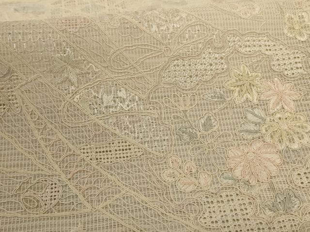 平和屋着物＊夏物　訪問着　紗　中国三大刺繍　スワトウ刺繍　汕頭刺繍　草花文　暈し染め　正絹　逸品　AABE0610jd
