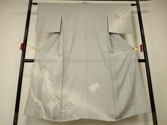 平和屋着物＊夏物 訪問着 縦絽 花菱文 暈し染め 正絹 逸品 AABE0614jd