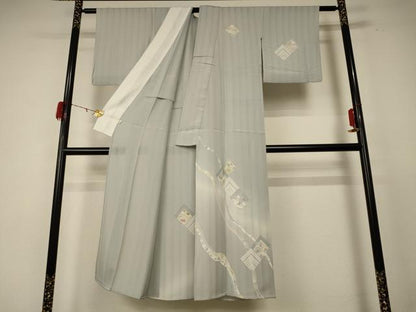 平和屋着物＊夏物 訪問着 縦絽 花菱文 暈し染め 正絹 逸品 AABE0614jd