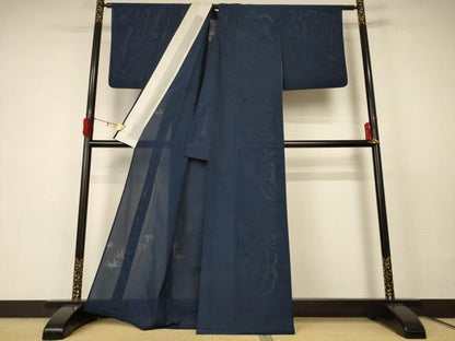 平和屋着物＊夏物 色無地 縦絽 笹竹紋紗 褐返色 洗える着物 AABE0619jd