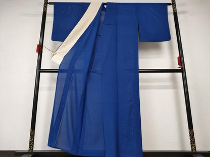 平和屋着物＊夏物 色無地 絽 深縹色 正絹 逸品 AABE0623jd