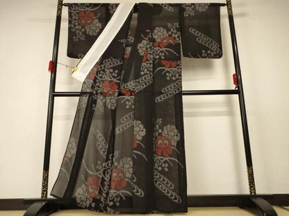 平和屋着物＊夏物 本場大島紬 夏大島 草花文 正絹 逸品 未使用 AABE0625jd