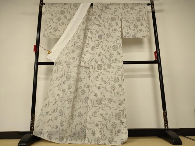 平和屋着物＊夏物 小紋 紗 草花文 AABE0626jd