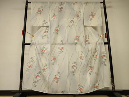 平和屋着物＊夏物 小紋 絽 草花文 暈し染め 正絹 逸品 AABE0629jd
