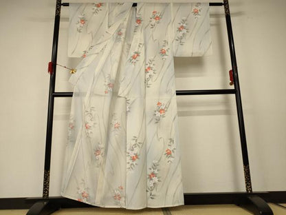 平和屋着物＊夏物 小紋 絽 草花文 暈し染め 正絹 逸品 AABE0629jd