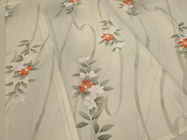 平和屋着物＊夏物 小紋 絽 草花文 暈し染め 正絹 逸品 AABE0629jd