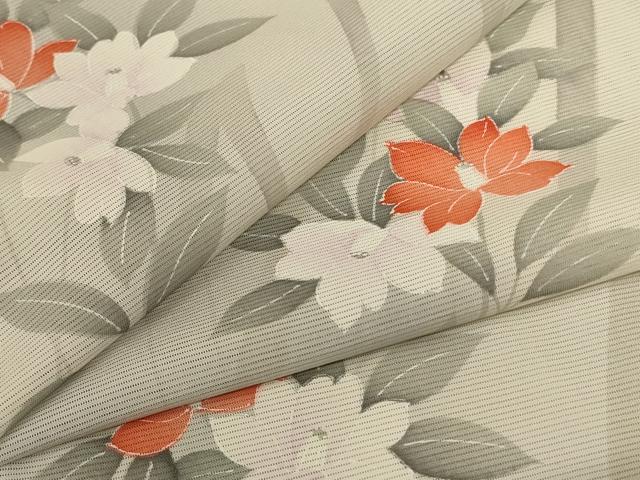 平和屋着物＊夏物 小紋 絽 草花文 暈し染め 正絹 逸品 AABE0629jd