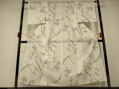 平和屋着物＊夏物 小紋 絽 枝葉文 洗える着物 AABE0630jd