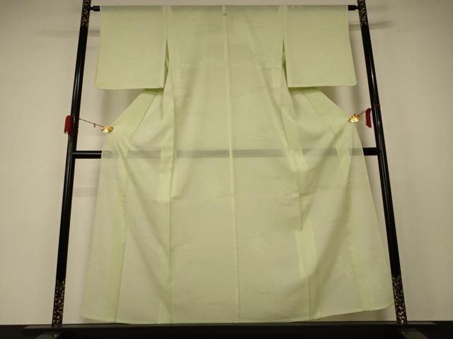 平和屋着物＊夏物 色無地 縦絽 流水楓紋紗 女郎花色 正絹 逸品 AABE0633jd