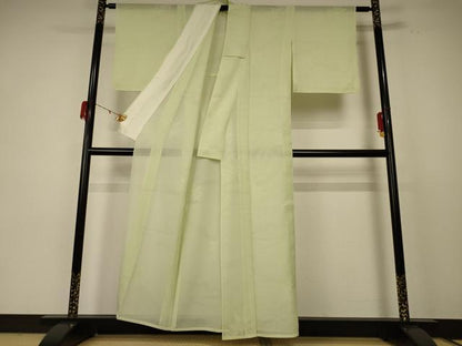 平和屋着物＊夏物 色無地 縦絽 流水楓紋紗 女郎花色 正絹 逸品 AABE0633jd