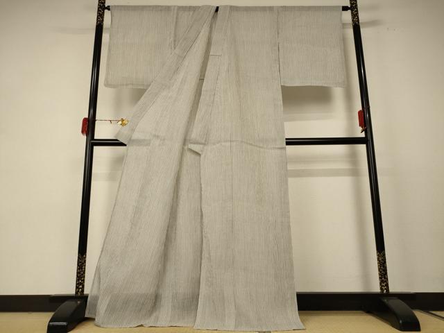 平和屋着物＊夏物 本場小千谷ちぢみ 縞 麻 逸品 AABE0634jd