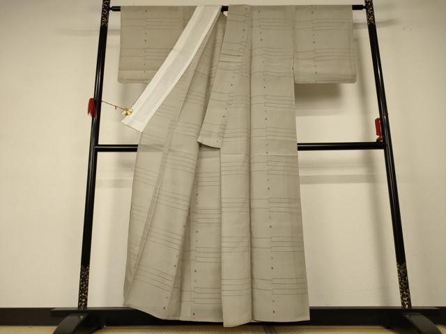 平和屋着物＊夏物 小紋 紗 幾何学文様 正絹 逸品 AABE0639jd
