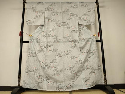 平和屋着物＊夏物 小紋 絽 舞蝶芝文 洗える着物 AABE0642jd
