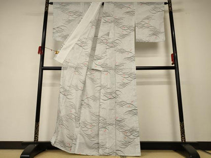 平和屋着物＊夏物 小紋 絽 舞蝶芝文 洗える着物 AABE0642jd
