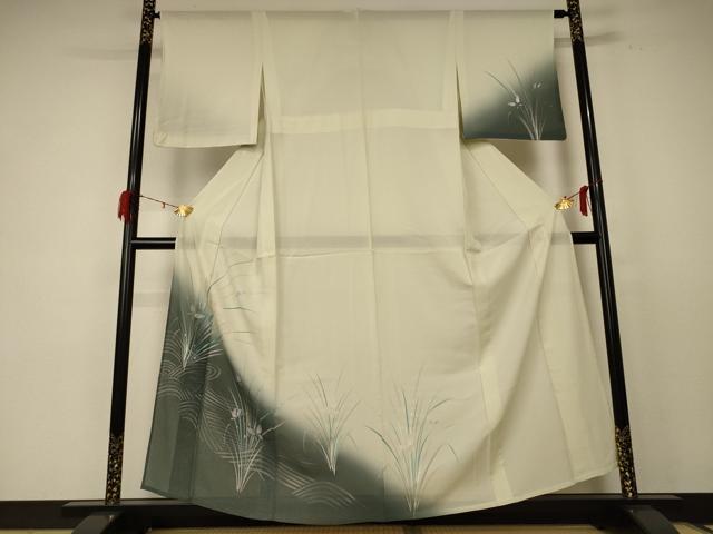 平和屋着物＊夏物 訪問着 絽 流水花蝶文 暈し染め 金彩 正絹 逸品 AABE0644jd