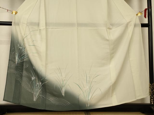 平和屋着物＊夏物 訪問着 絽 流水花蝶文 暈し染め 金彩 正絹 逸品 AABE0644jd