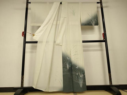 平和屋着物＊夏物 訪問着 絽 流水花蝶文 暈し染め 金彩 正絹 逸品 AABE0644jd