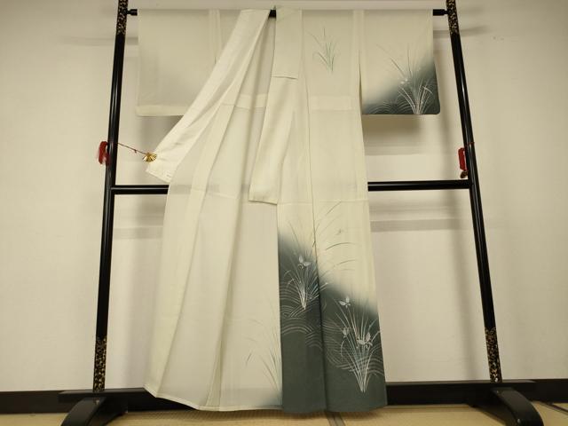 平和屋着物＊夏物 訪問着 絽 流水花蝶文 暈し染め 金彩 正絹 逸品 AABE0644jd