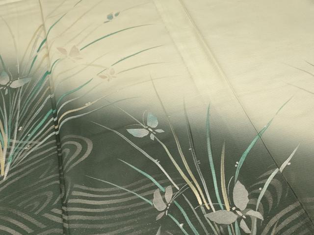 平和屋着物＊夏物 訪問着 絽 流水花蝶文 暈し染め 金彩 正絹 逸品 AABE0644jd