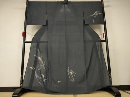 平和屋着物＊夏物 訪問着 絽 螺鈿 雲取り芝文 暈し染め 金彩 正絹 逸品 AABE0645jd