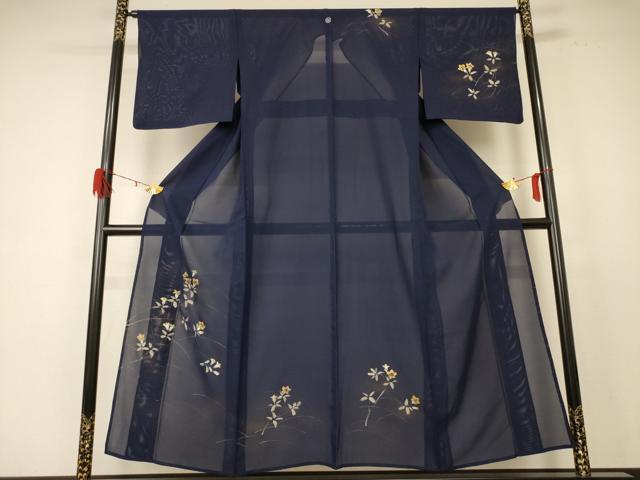 平和屋着物＊夏物 訪問着 絽 手描き 草花文 金彩 正絹 逸品 AABE0647jd