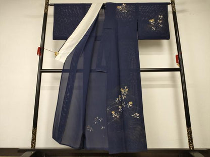 平和屋着物＊夏物 訪問着 絽 手描き 草花文 金彩 正絹 逸品 AABE0647jd