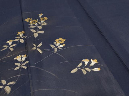 平和屋着物＊夏物 訪問着 絽 手描き 草花文 金彩 正絹 逸品 AABE0647jd